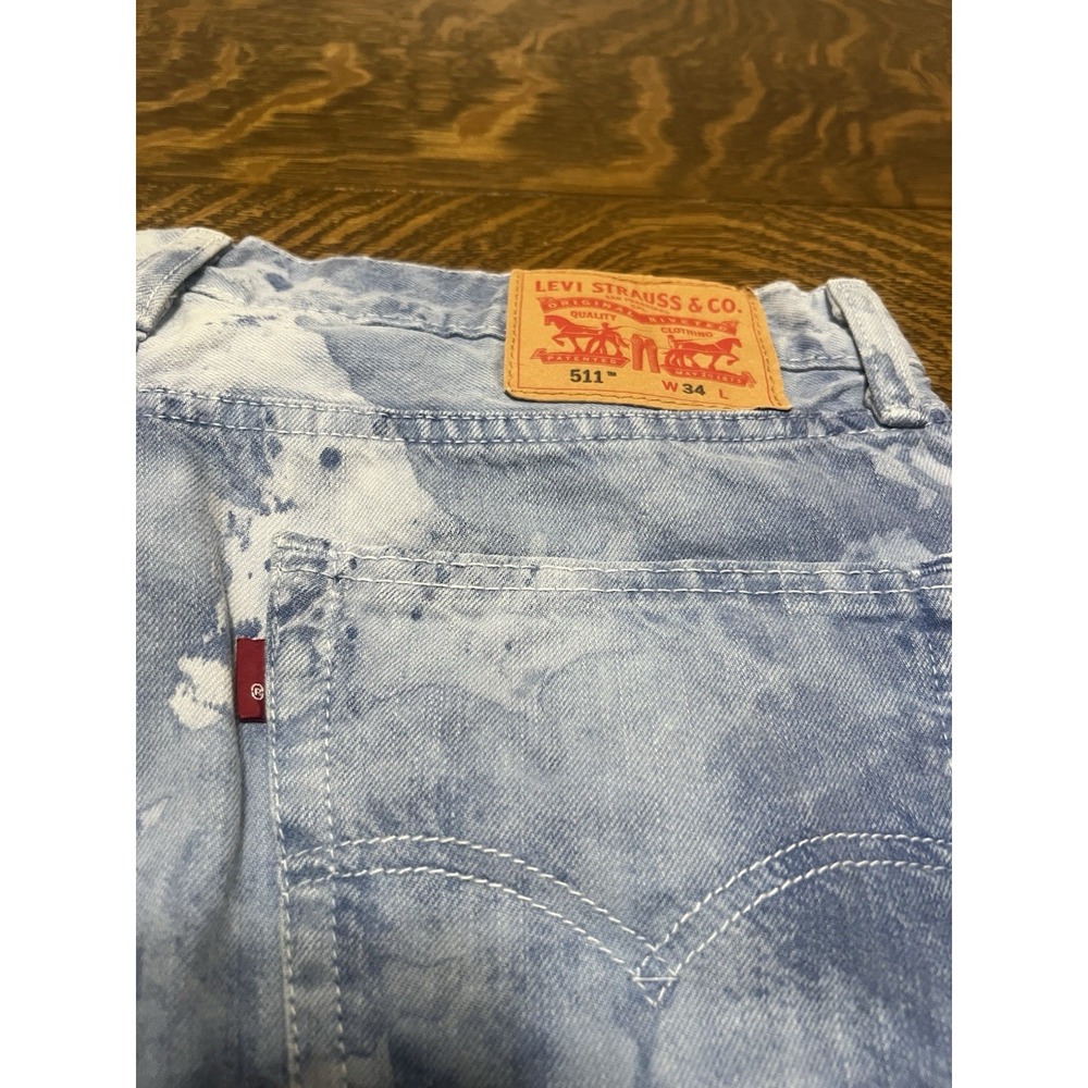 Levi's 511 Denim Shorts Mens 34 Acid Wash Bleach Splatter Cut Off - Picture 3 of 6